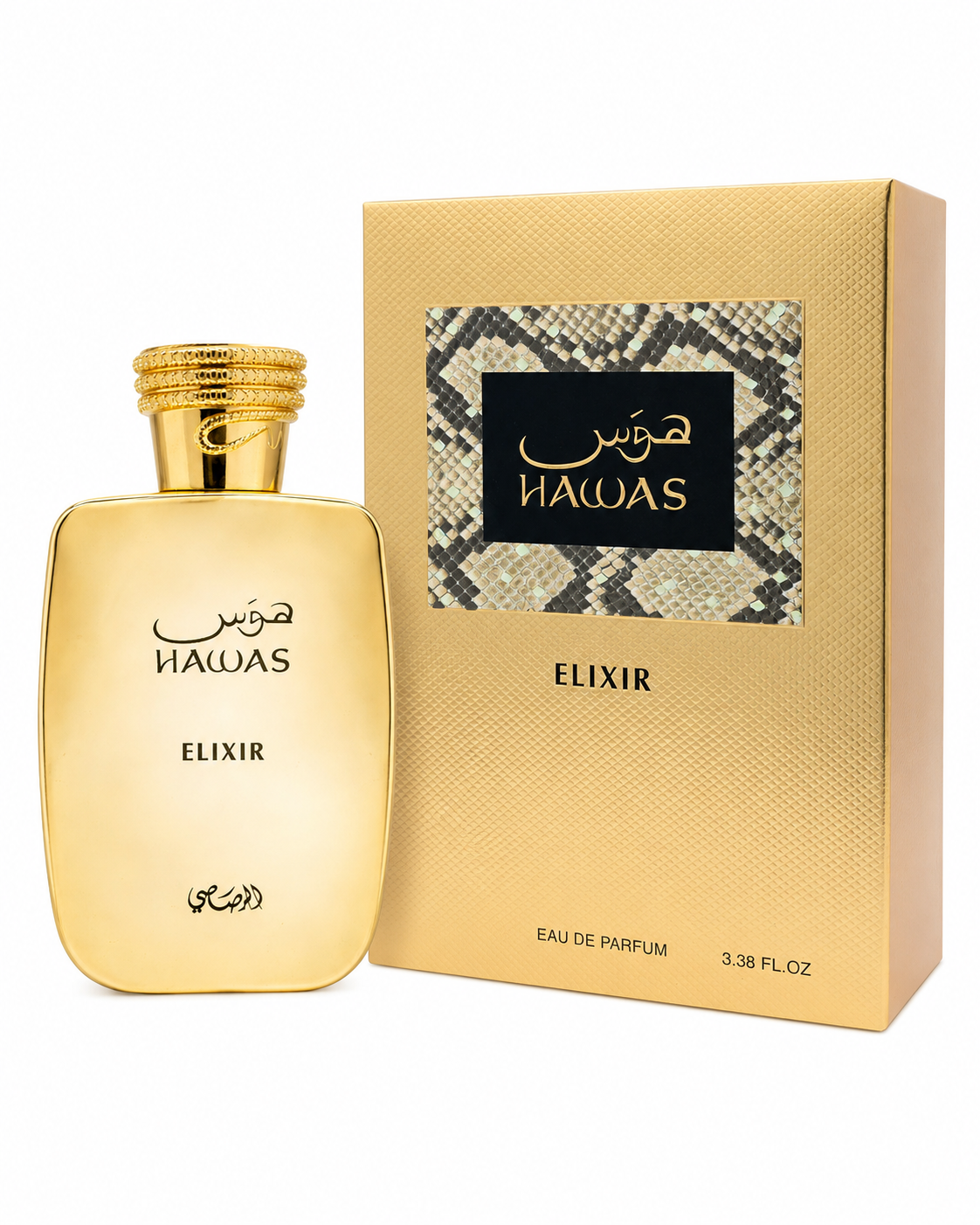 Rasasi Hawas Elixir Eau de Parfum bottle with box