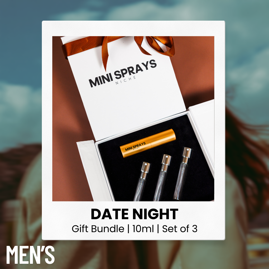 The Date Night Edit women's perfume decant gift set by MiniSprays retail bottle, shown for reference only