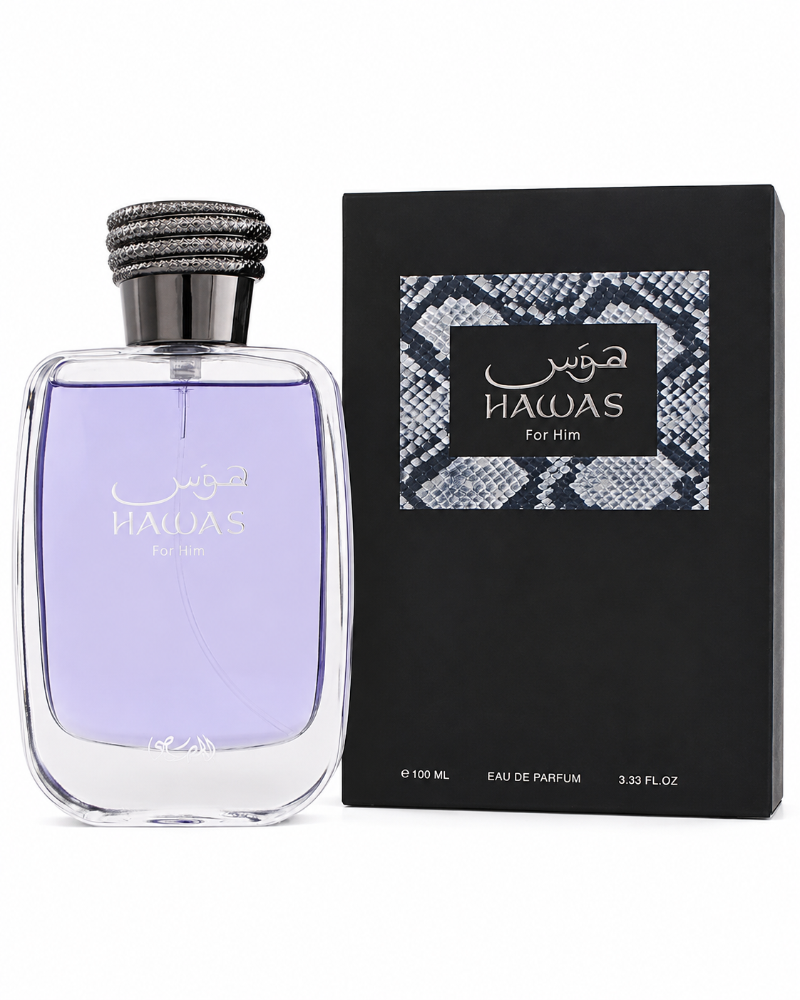 Rasasi Hawas for Him Eau de Parfum bottle with box